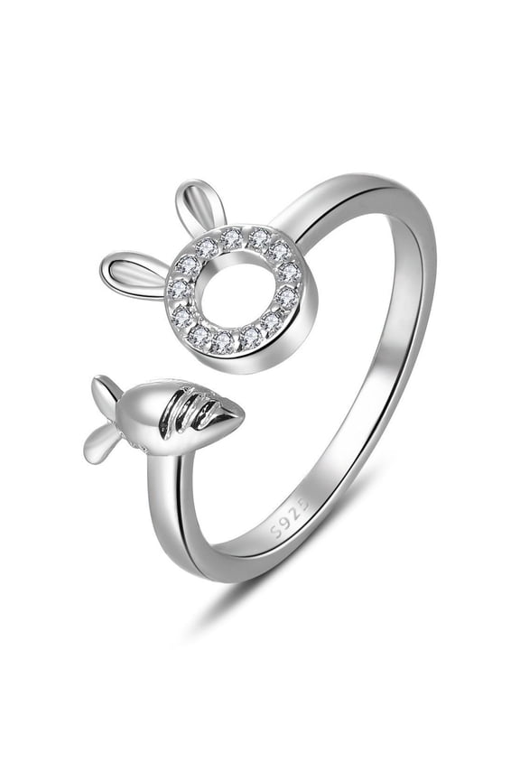 Unisex Rabbit Carrot Zircon Inlay Copper Ring Silver Plated Finish Korean Style Fashion Ring Elegant Bold Wear