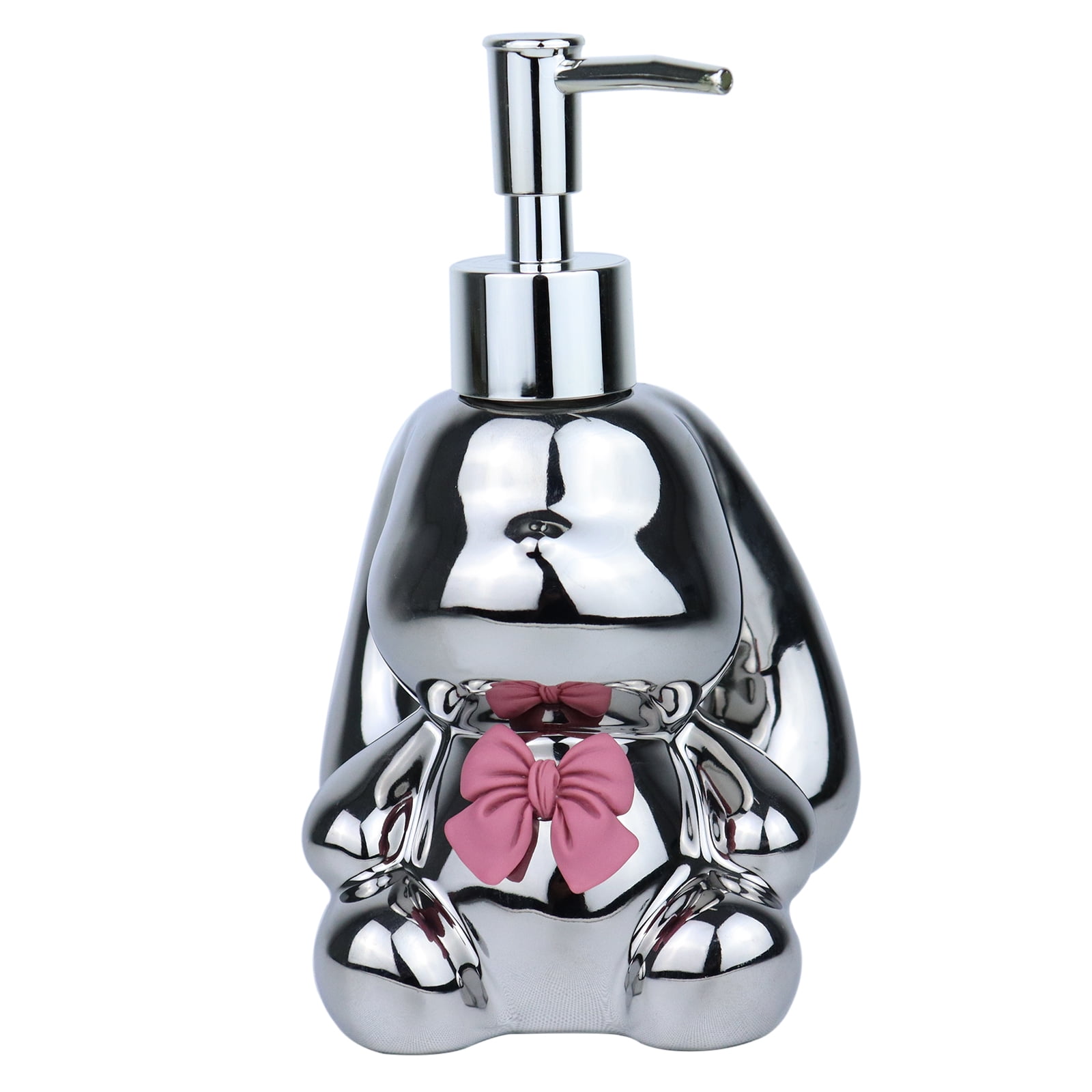 Cute Rabbit Ceramics Countertop Soap Dispenser, 11oz/320ml Elegant Long Eared Rabbit Design Hand Dish Lotion Dispenser for Kitchen, Bathroom and Bedroom (Silvery)