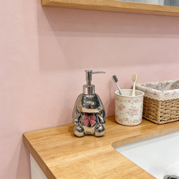 Cute Rabbit Ceramics Countertop Soap Dispenser,4.1*3.5*6.9in Elegant Long Eared Rabbit Design Hand Dish Lotion Dispenser for Kitchen, Bathroom and Bedroom (sliver)