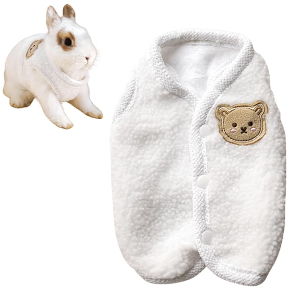 Cute Rabbit Coat Warm Cozy Pet Apparel No Sleeve Soft Polar Fleece Bear Pattern Bunny Puppy Dress Outfit Rabbit Clothes for Kittens