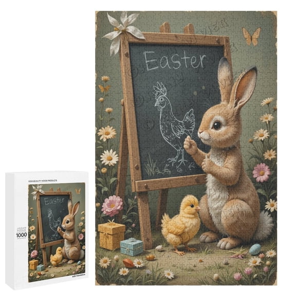 Cute Rabbit Drawing A Picture Jigsaw Puzzles for Adults 1000 Pieces, Unique Brain Challenging Shaped Puzzle for Game Night, Family, Friends, Puzzle Size is 29.5" x 19.7"