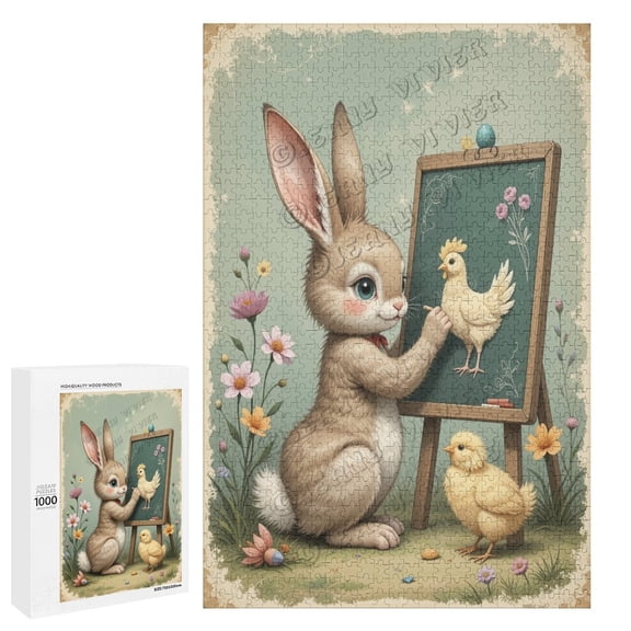Cute Rabbit Drawing A Picture Bunny 1000 Piece Jigsaw Puzzle for Adults - Jigsaw Puzzles 1000 Pieces for Adults - Easter Bunny - Wooden Puzzle - Large Puzzle Game Artwork