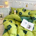 Cute Rabbit Duvet Cover Set No filler Flat Sheet Pillowcase Green White