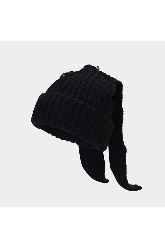 Cute Rabbit Ear Knit Hat Casual Thickenend Ear Protection Knit Hat for Woman