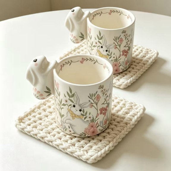 Cute Rabbit Ear Mug - Adorable Novelty Ceramic Coffee Cup with Whimsical Rabbit Ear Handle for Home, Office, and Restaurant Use