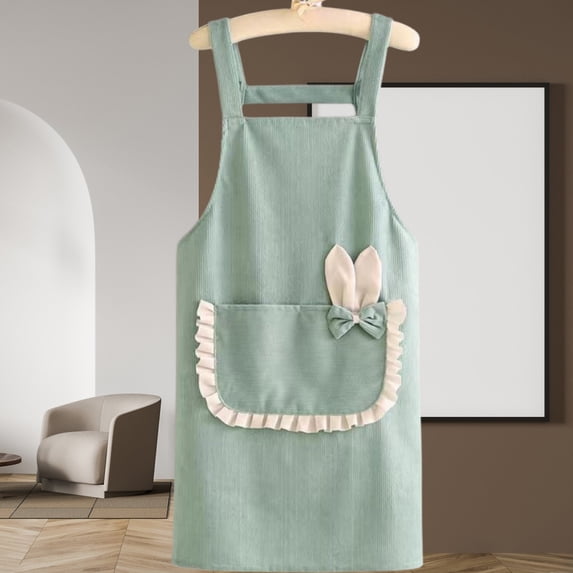 Cute Rabbit Ears Apron for Women - Adjustable Bib Cooking Kitchen Aprons, with Pockets - Ideal for BBQ, Drawing, Baking, Kitchen Use - Green