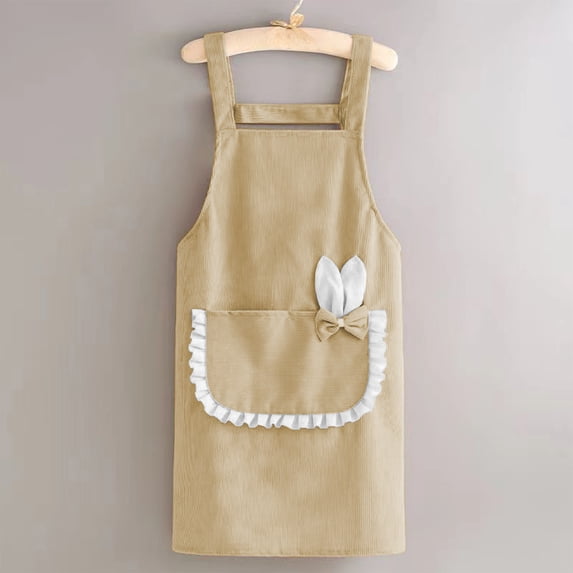 Cute Rabbit Ears Apron for Women - Adjustable Bib Cooking Kitchen Aprons, with Pockets - Ideal for BBQ, Drawing, Baking, Kitchen Use - Yellow