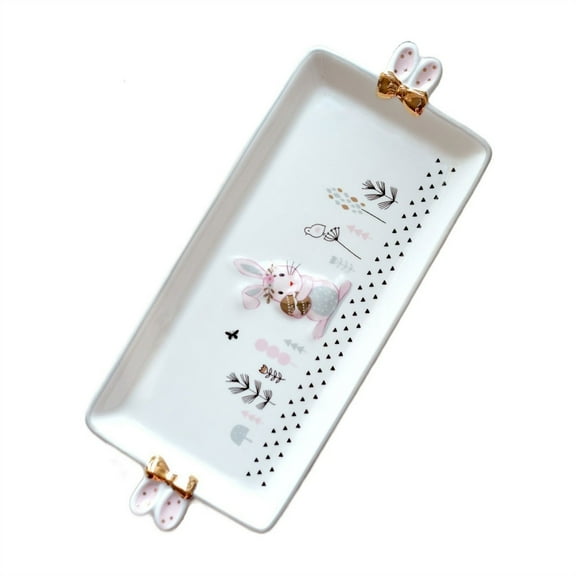 Cute Rabbit Ears Rectangular Tray Dish Service Tray Ceramic High Temperature Resistant Tray
