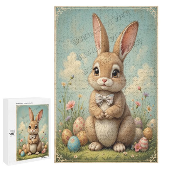 Cute Rabbit With Easter Eggs 1000 Piece Jigsaw Puzzles for Adults,Cute Bunny Painting Jigsaw Puzzle Animal Puzzle Jigsaw Puzzle 29.5" x 19.7" Puzzles for Home Decoration, Wooden