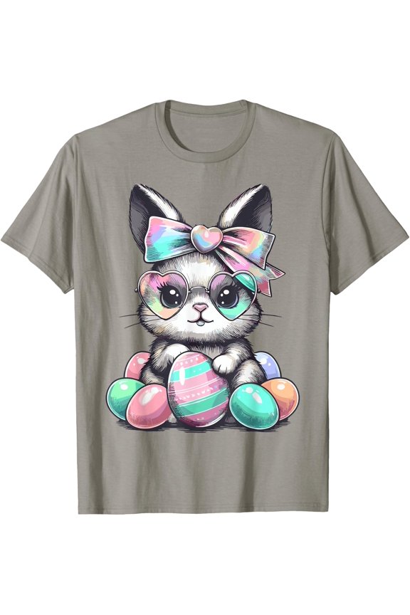 Cute Rabbit Face Tie Dye Glasses Eggs Easter Tee