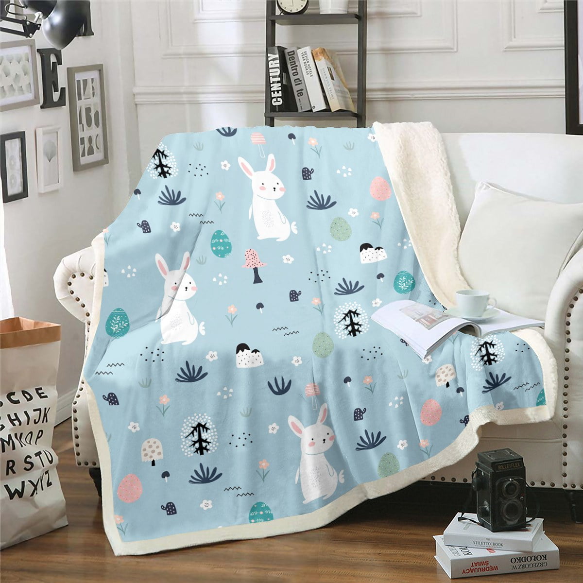 Cute Rabbit Fleece Blanket for Baby Boys Girls Cartoon Animal Blanket