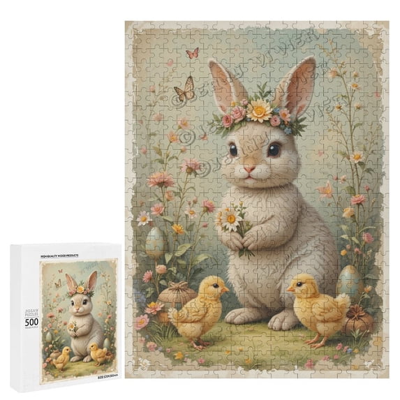 Cute Rabbit With Flower Crown Jigsaw Puzzles for Adults 500 Pieces, Unique Brain Challenging Shaped Puzzle for Game Night, Family, Friends, Puzzle Size is 20.5" x 15.0"