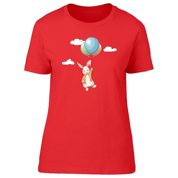 Cute Rabbit Flying With Balloons T-Shirt Women -Image by Shutterstock, Female XX-Large
