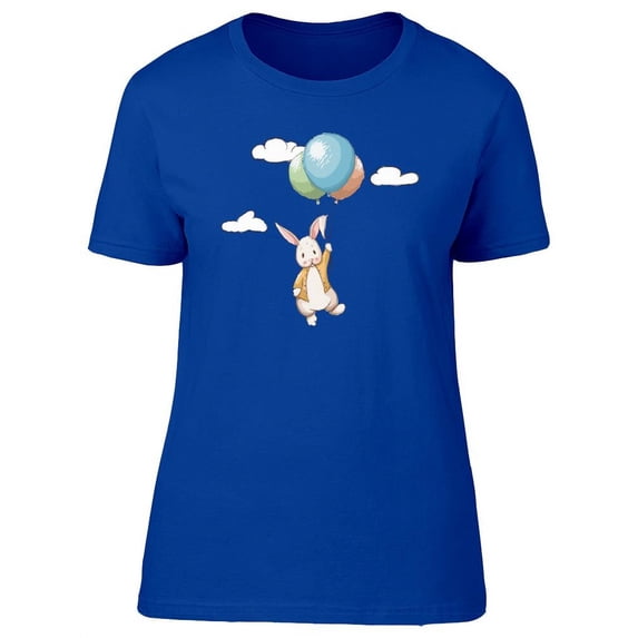 Cute Rabbit Flying With Balloons T-Shirt Women -Image by Shutterstock, Female XX-Large