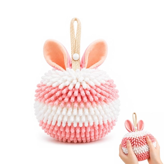 Cute Rabbit Fuzzy Ball Hand Towel, Fluffy Ball Hand Towel, Super Absorbent Quick-Dry for Bathroom Kitchen Spa, Adorable Rabbit Decor Towel for Home, Soft Reusable Towel