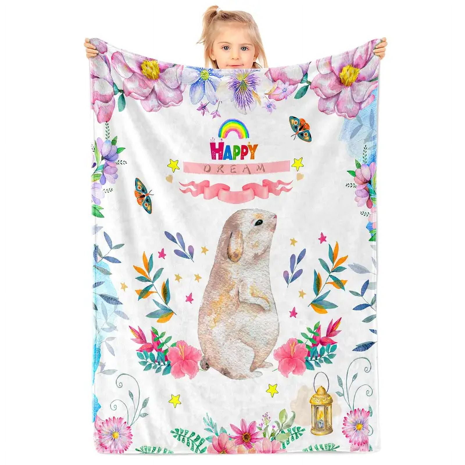 Cute Rabbit Fuzzy Throw Blanket, Super Soft Lightweight Blankets for