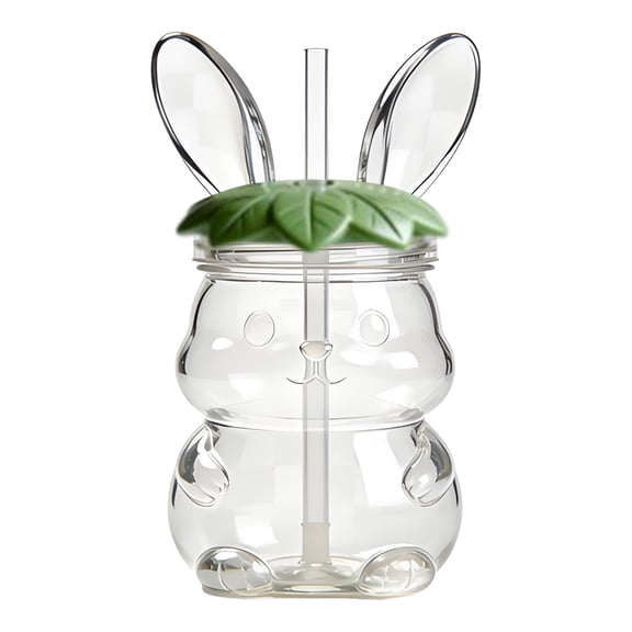 Cute Rabbit Glass Tumbler With Straw And Lid 20Oz, Insulated Cup For Iced Coffee, Bubble Tea, Smoothie, Beer, And Cocktails Easter Gifts Green