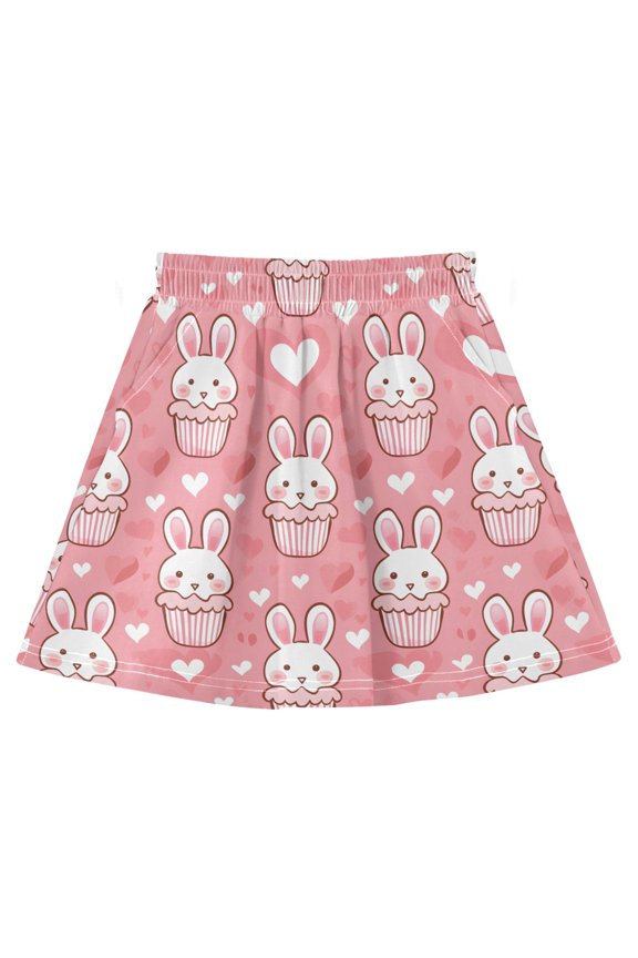 Cute Rabbit Head Athletic Skirt with Pockets and Built-in Shorts for 3-8Y