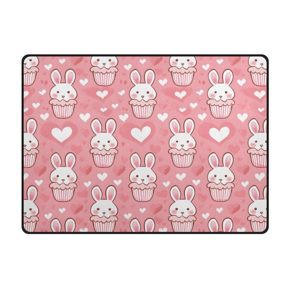 Cute Rabbit Head Pattern Area Rug 63x48 Inch Non Slip Absorbent Soft for Bedroom Entryway