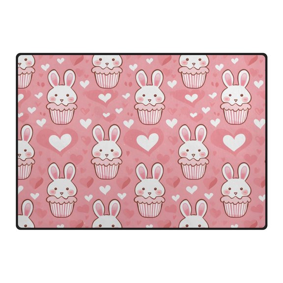 Cute Rabbit Head Pattern Area Rug 80x58 Inch Non Slip Absorbent Soft for Living Room Dining