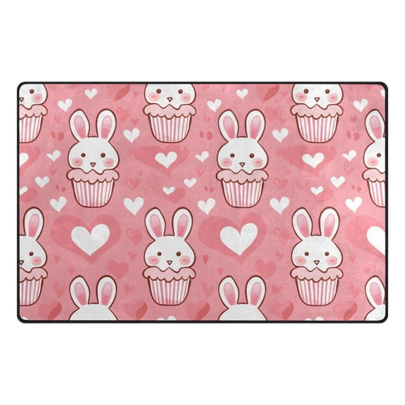Cute Rabbit Head Pattern Memory Foam Area Rug 31"x20" Non Slip, Absorbent, Fade Proof for Living Room, Bedroom, Office