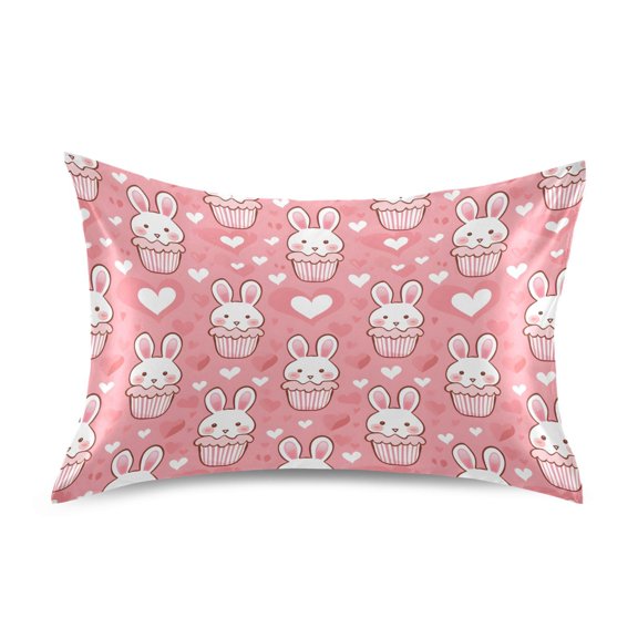 Cute Rabbit Head Pattern Pillowcase Queen Size 30''x20'' Satin Double-Sided Print Soft Wrinkle Resistant