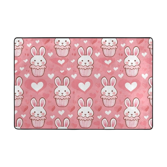 Cute Rabbit Head Pattern Rug 36x24in Memory Foam Absorbent Non Slip Plush for Bathroom Kitchen Entryway