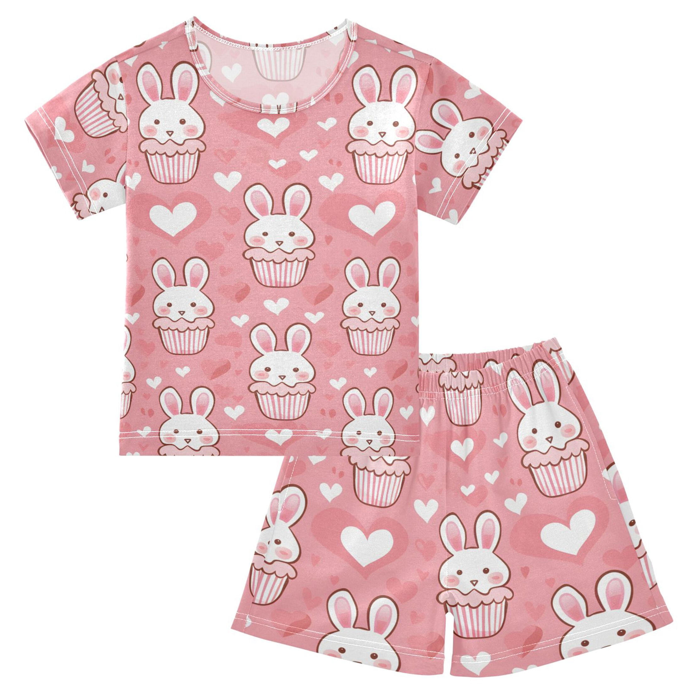 Cute Rabbit Head Pattern Summer Pajama Set Soft Cotton Short Sleeve ...