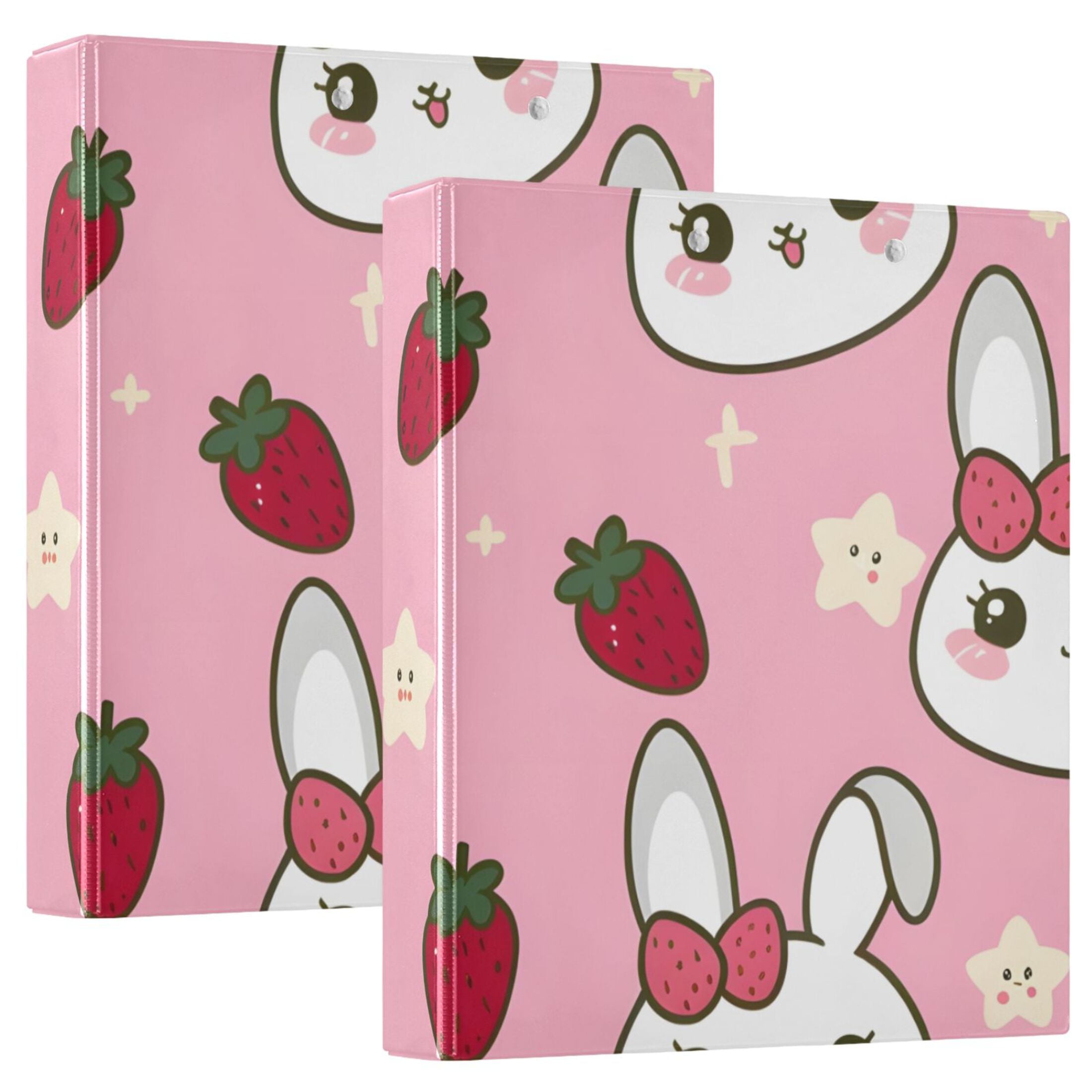 Cute Rabbit Head with Strawberry 3 Ring Hardcover Binders 1.5
