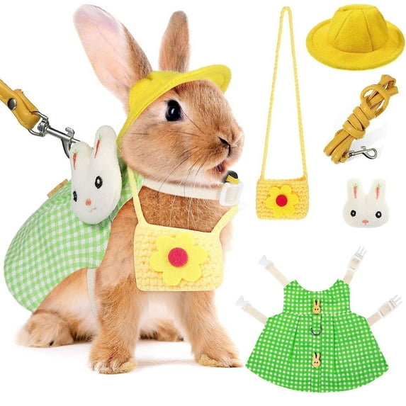 Cute Rabbit Leash and Harness Set, Bunny Rabbit Dress Clothes Walking Harness Vest Escape Proof Pet Supply for Rabbit Hedgehog Ferret Guinea Pig