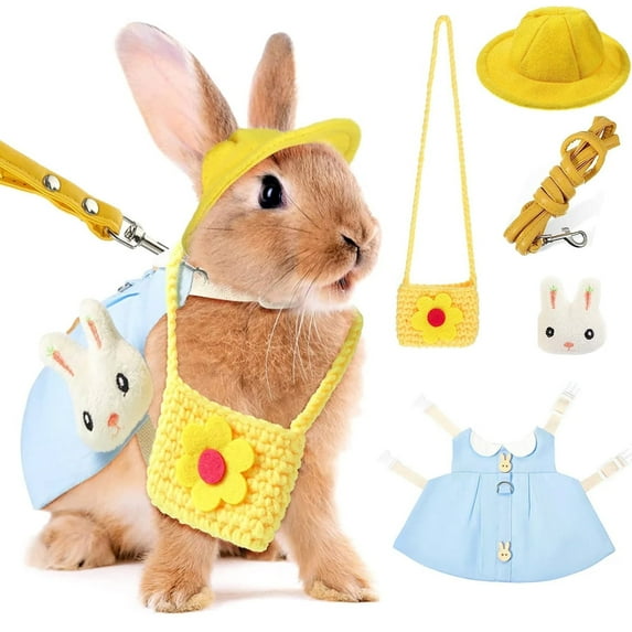 Cute Rabbit Leash and Harness Set, Bunny Rabbit Dress Clothes Walking Harness Vest Escape Proof Pet Supply for Rabbit Hedgehog Ferret Guinea Pig