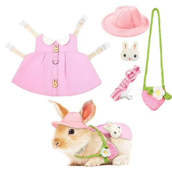 Cute Rabbit Leash and Harness Set, Bunny Rabbit Dress Clothes Walking Harness Vest Escape Proof Pet Supply for Rabbit Hedgehog Ferret Guinea Pig