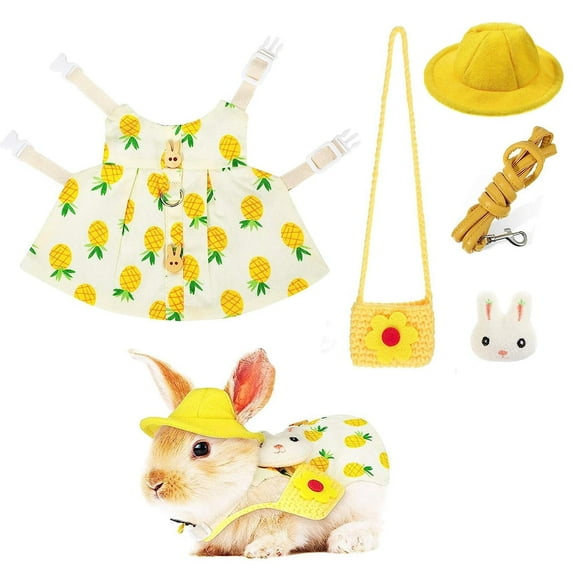 Cute Rabbit Leash and Harness Set, Bunny Rabbit Dress Clothes Walking Harness Vest Escape Proof Pet Supply for Rabbit Hedgehog Ferret Guinea Pig