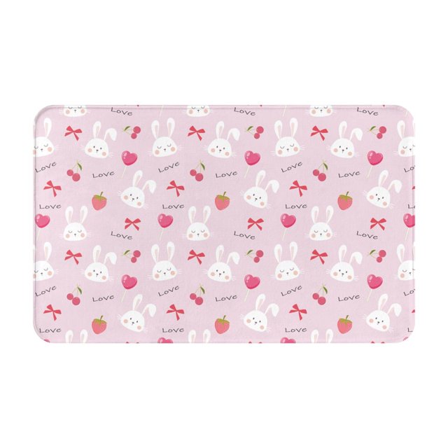 Cute Rabbit Love Sugar Pink Bathroom Rugs Non Slip Washable Kitchen