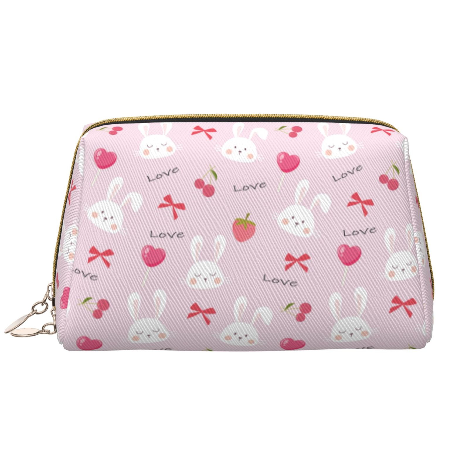 Cute Rabbit Love Sugar Pink Makeup Bag Cosmetic Bags Travel Toiletry Bag for Women Large Capacity Makeup Bag Organizer Cute Makeup Pouch Waterproof Leather Makeup Case Make up Bag Walmart