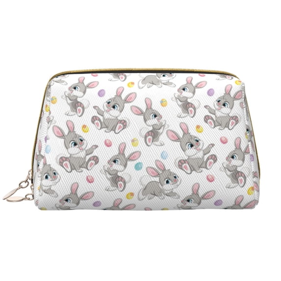 Cute Rabbit Makeup Bag, Large Capacity Travel Cosmetic Bag for Women Girls- Travel Toiletry Bag Leather Portable Waterproof Makeup Case Organizer with Handle