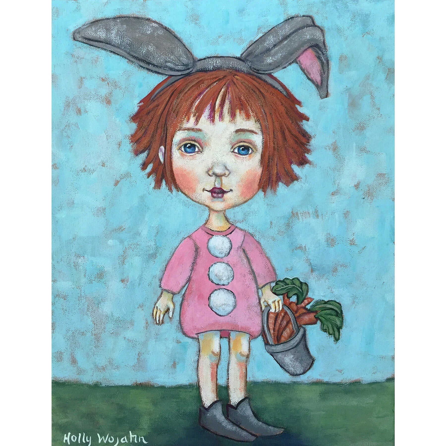 "Cute Rabbit" Painting Print on Wrapped Canvas