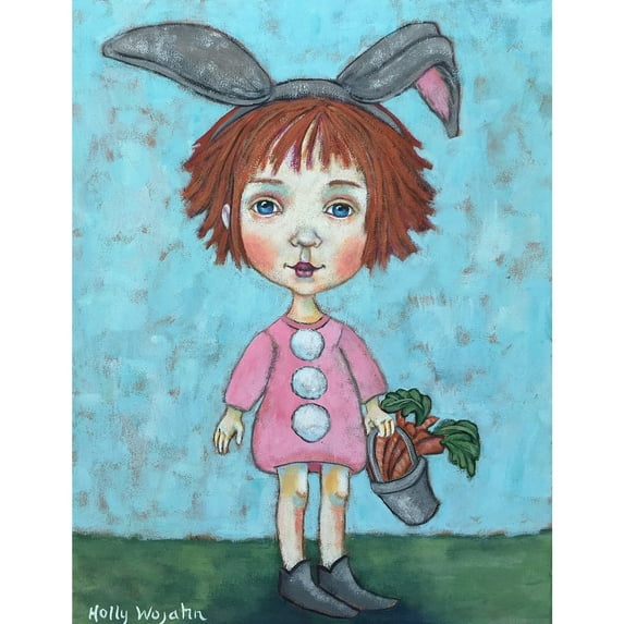 "Cute Rabbit" Painting Print on Wrapped Canvas
