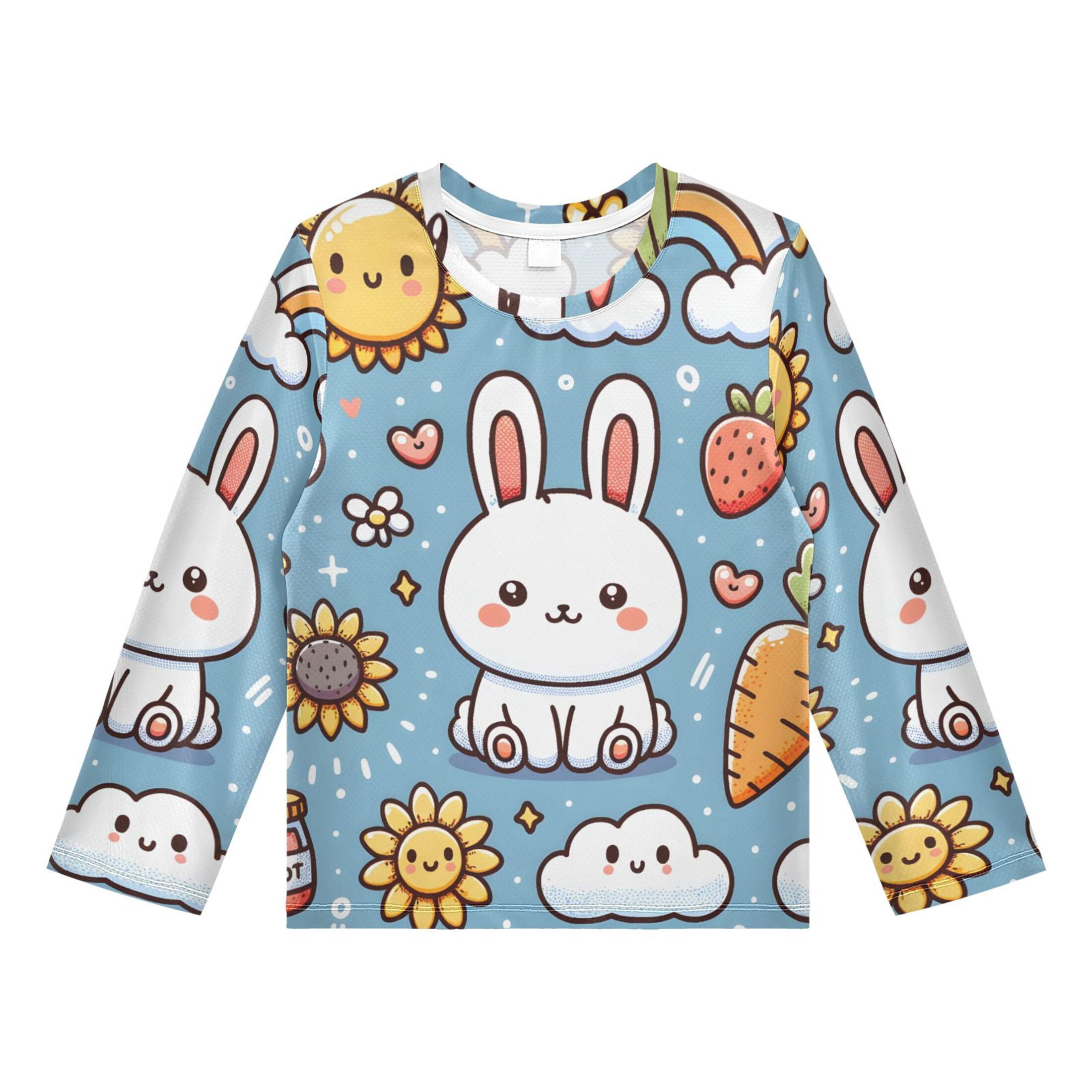 Cute Rabbit Pattern Boys' Rash Guard Shirts UPF 50 Plus Sun Protection ...