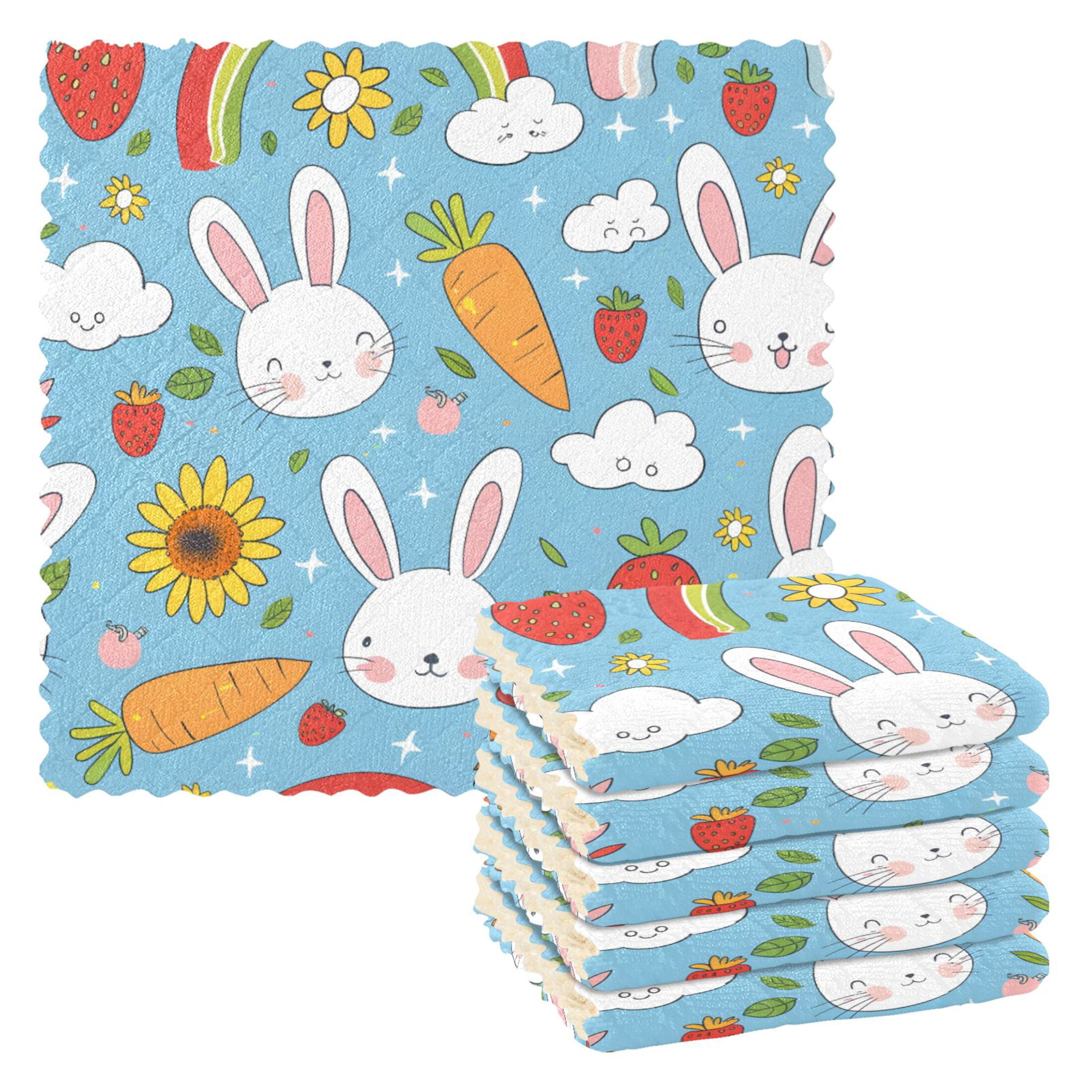 Cute Rabbit Pattern Dish Towels 6 Pack Kitchen Cleaning Dish Cloths ...