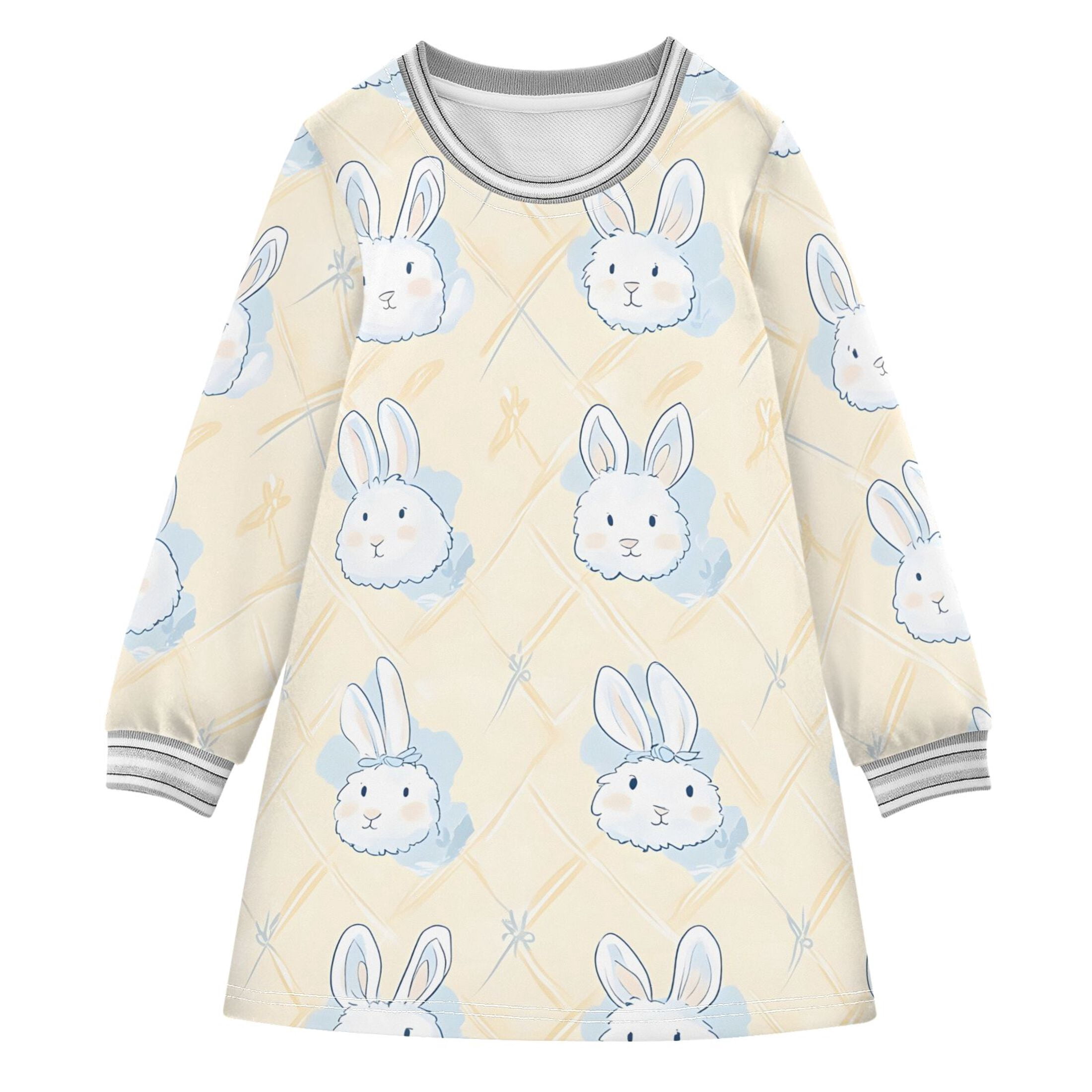 Cute Rabbit Pattern Girls'long-sleeved dress Thickened A-dress Warm ...