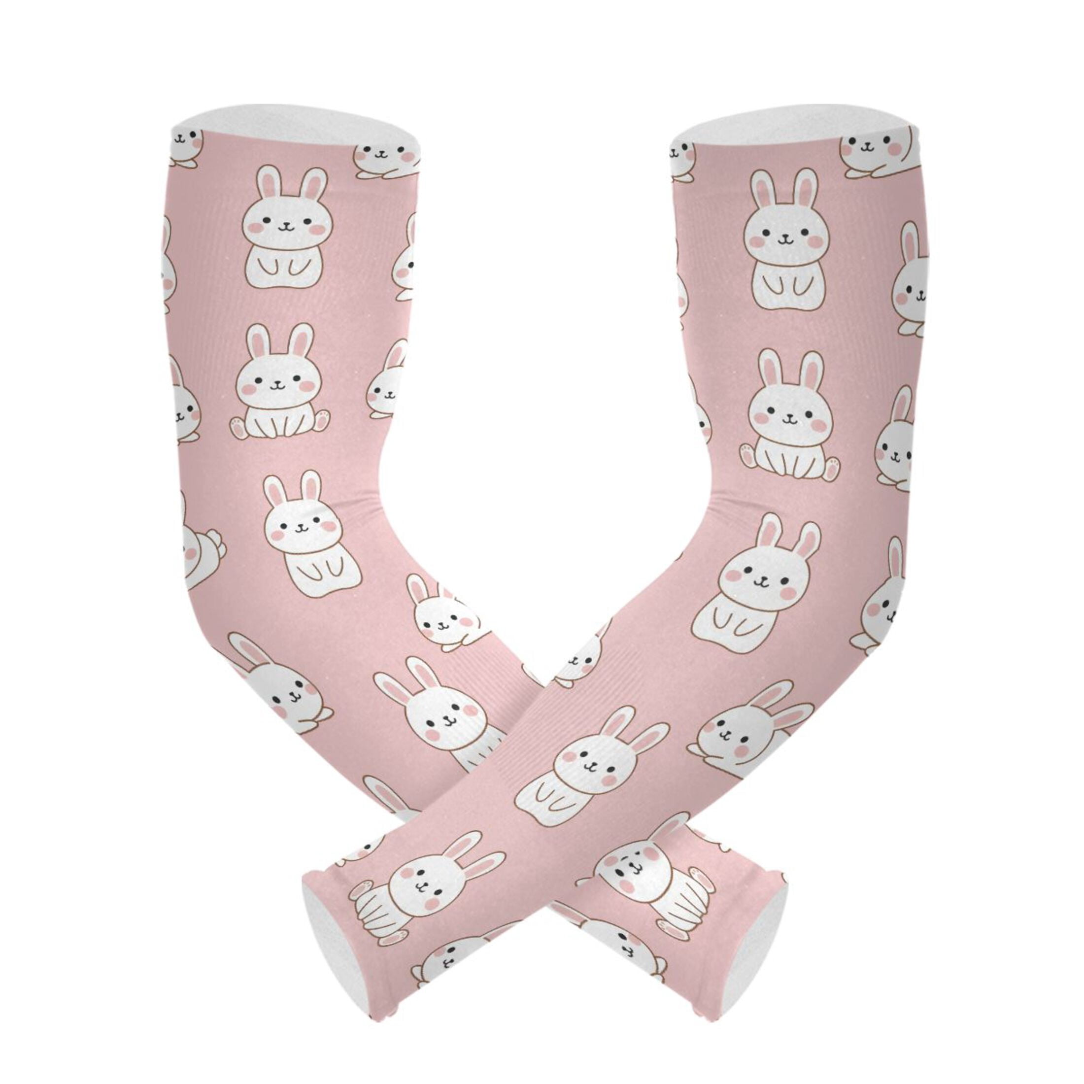 Cute Rabbit Pattern UV Protection Cooling Arm Sleeves, Compression Sun ...
