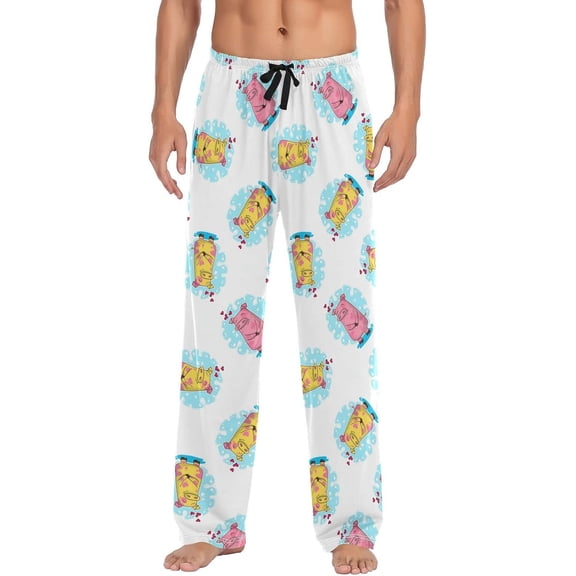 Cute Rabbit Play Skate Christmas Pajama Pants Mens Lounge Pants Straight-Fit Men Pajama Bottoms with Drawstring Pockets