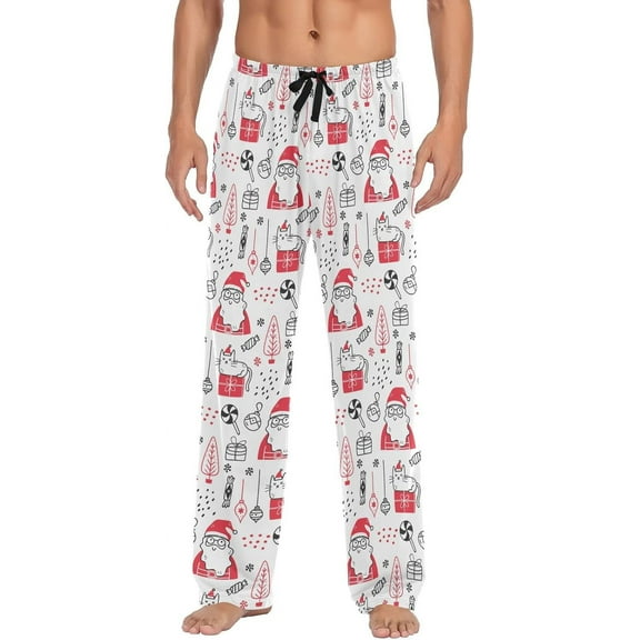 Cute Rabbit Play Skate Christmas Pajama Pants Mens Lounge Pants Straight-Fit Men Pajama Bottoms with Drawstring Pockets