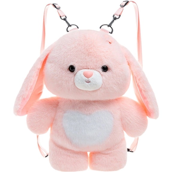 Cute Rabbit Plush Backpack 3D Rabbit Plush Bag Animal Plush Toy Soft Stuffed Shoulder Bag Kawaii Carrier Backpack Soft Animal Shoulder Bags