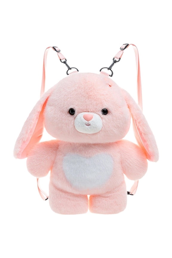 Cute Rabbit Plush Backpack 3D Rabbit Plush Bag Animal Plush Toy Soft Stuffed Shoulder Bag Kawaii Carrier Backpack Soft Animal Shoulder Bags