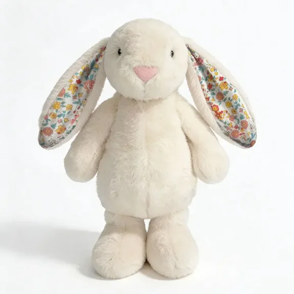 Cute Rabbit Plush Toy, Floral Lop-Eared Bunny Plush Doll, Soft Huggable Stuffed Animal for Children, Birthday Gift, Home Decoration, Soft Cuddly Gift