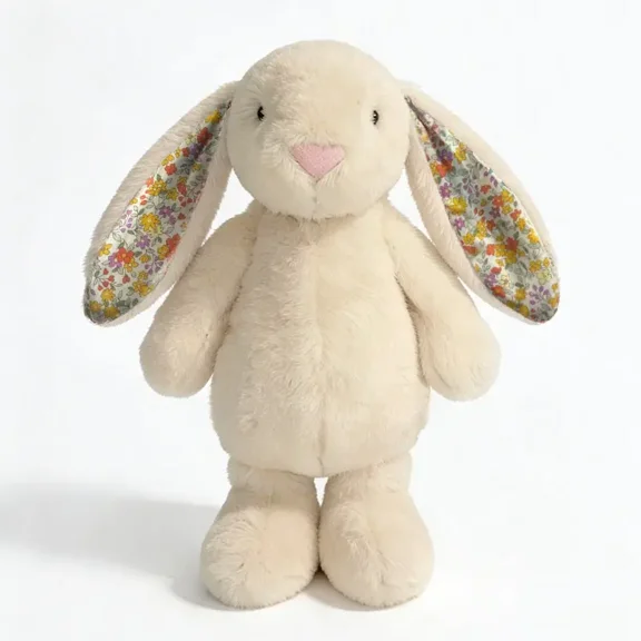 Cute Rabbit Plush Toy, Floral Lop-Eared Bunny Plush Doll, Soft Huggable Stuffed Animal for Children, Birthday Gift, Home Decoration, Soft Cuddly Gift