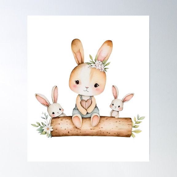 Cute Rabbit Poster Wall Art, Modern Wall Decor, 12x18 UNFRAMED
