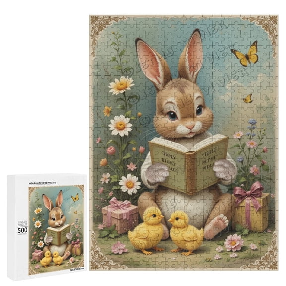 Cute Rabbit Reading The Holy Bible Bunny 500 Piece Jigsaw Puzzle for Adults - Jigsaw Puzzles 500 Pieces for Adults - Easter Bunny - Wooden Puzzle - Large Puzzle Game Artwork